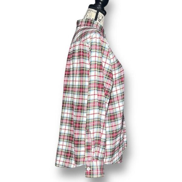 Lands' End 14P Plaid Flannel Shirt Multicolor Cotton Button Up Long Sleeve Cozy - Picture 2 of 8